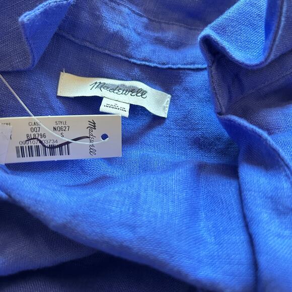 MADEWELL Linen Shirt Dress S NWT Blue Star V-Neck NEW Shift Pockets NQ627 - Picture 5 of 5
